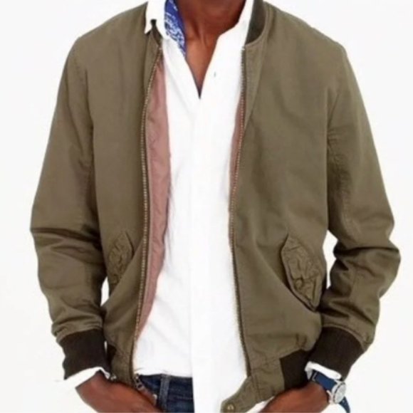 J Crew Bomber Jacket Khaki Vintage Olive Green Mens Medium